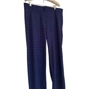 Betabrand Dress Pant Yoga Pant Straight XL Short Petite Blue Tomato Plaid Career